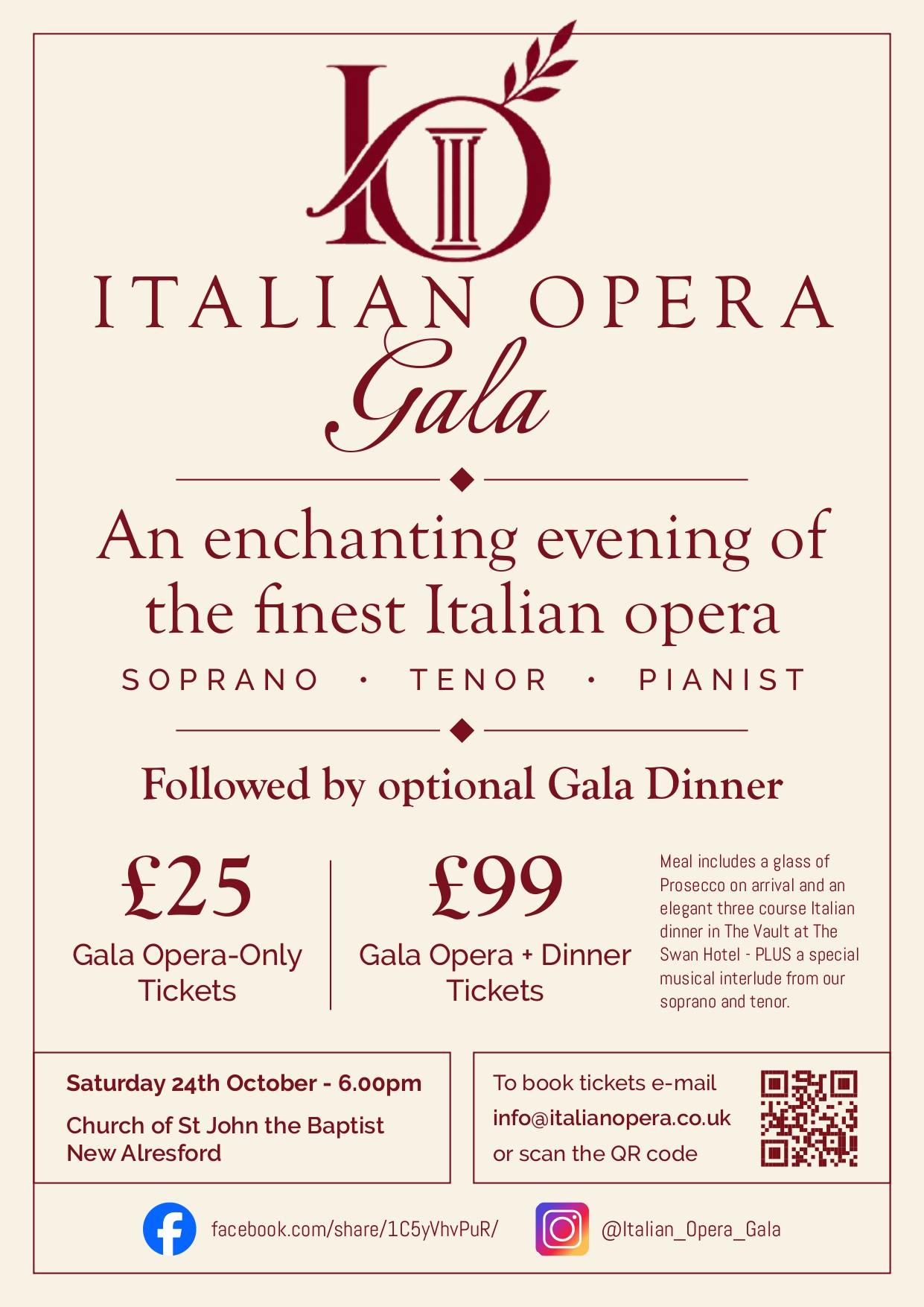 Italian Opera Gala - Saturday 24 October at 6.00pm.
