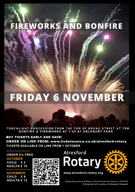 Alresford Rotary Fireworks and Bonfire Night - Friday 6 November fireworks at 7:45pm